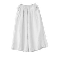 Hlače Ženske Ležerne ljetne rastezljive lanene hlače visokog struka s džepovima skraćene hlače