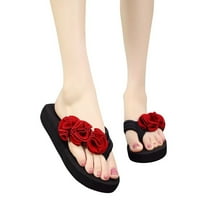 Ljetne ženske japanke s cvjetnim uzorkom na nožnim prstima, neklizajuće klinaste papuče za plažu