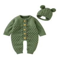 Coduop novorođenčadi dječaci djevojčice pleteni džemper gumb za kombinezon s šeširom