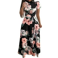 Haljina za žene, Ženska mini haljina s kratkim rukavima s cvjetnim printom, modna haljina - crna haljina