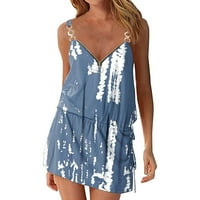 Proljetna haljina, Ženska haljina za plažu, cvjetna majica bez rukava, džepovi, plava,plava