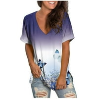 Ženski vrhovi okrugli dekolte casual bluze grafički otisci Žene Ljetne majice kratkih rukava ljubičasta 5xl
