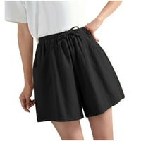 Ženske pamučne lanene kratke hlače - casual široke hlače visokog struka u prodaji, crne hlače za žene, Veličina
