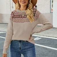 Puloveri za žene, ženski modni casual retro džemperi s kontrastnim printom, pleteni džemper s dugim rukavima s
