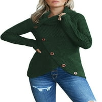 SideFeel ženski dugi rukav labavi pulover pleteni Plian Topli s gumbnim puloverom L 12-14