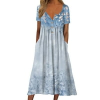 Očišćenja Ljetne haljine za žene V-izrez srednje duljine vruće prodaje A-Line Tiskana haljina s kratkim rukavima