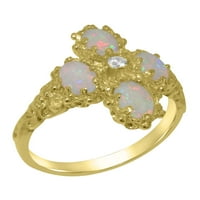 Ženski prsten od žutog zlata od 10 karata s kubičnim cirkonijem i opalom britanske proizvodnje - opcije veličine-veličina