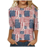 Ženske bluze u donjem rublju, ljetne bluze s printom američke zastave, labava majica s okruglim vratom,crvena