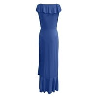 Ljetne haljine za žene modni V-izrez kratki rukavi solidna haljina fit & flare maxi duge ženske haljine plave