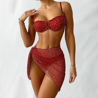 * Ženski modni Cvjetni čelični grudnjak, seksi bikini kupaći kostim s prorezom na naramenice - Crveni;