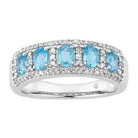 10K bijelo zlato švicarski plavi topaz & carat t.w. Dijamantni prsten od 5 kamena