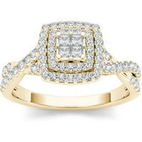 Dijamantni zaručnički prsten od 10k žutog zlata s dvostrukom aureolom