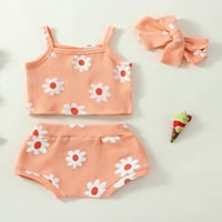 Dojenčad djevojčica cvjetna ljetna odjeća vafle pletena bez rukava bez rukava ruffle kratke hlače cvjetajući set