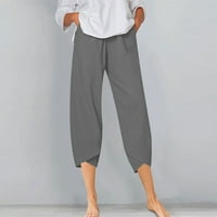 CLLIOS ženske široke noge pamučne platnene hlače Capris hlače Summer Elastic Cup Flood Fit casual kravate prednje