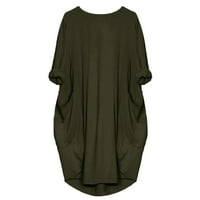 Ženske proljetne haljine ležerna napuhana majica s dugim rukavima s džepovima minidress vojne zelene boje;