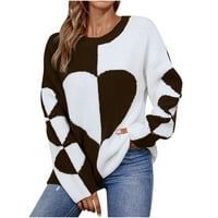Synoidni ženski džemperi- džemper za vrat posade labav jesen i zimski džemper s dugim rukavima Ljubav ubod leisure