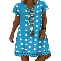Ženska haljina u točkicama s izrezom u obliku slova A i kratkim rukavima, ljetna ležerna haljina za plažu, Vintage