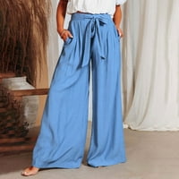 Ženske lanene hlače Ljetne ljetne hlače Casual stil visoki struk čvrste boje široke noge hlače