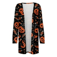 Yubatuo Halloween Cardigan za žene dugi rukavi Otvoreni prednji meka rupa plus veličina bluza s džepovima