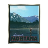 Otkrijte scenu ribolova na jezeru Montana, pejzažnu grafiku, sjajnu umjetnost u sivom okviru, zidni tisak