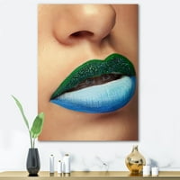 DesignArt 'izbliza žene usne s modnim make up i nosačima modernim platnenim zidnim umjetničkim printom
