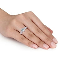 Miabella ženska karata izrezana akvamarinski dijamantni naglasak 10kt bijelo zlato srce halo prsten