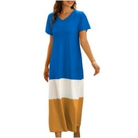Dyegold Sundresses za žene casual plaža - haljina od majice za žene s V -izrezom kratki rukavi blok majice maxi