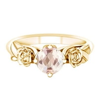 1. Karat okrugli oblik simulirana ružičasta morganitna ruža i zaručnički prsten od lišća 14K čvrsto žuto zlato