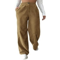 Hirigin žene Corduroy hlače, gumb za zatvaranje zatvarača čvrste ravne hlače za ležerne dnevne