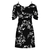 Mini haljine za žene Ljetne ponude Očišćenja ženske ljetne mini haljine s ramena visokog struka Okrugli vrat tiskana