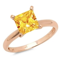 CT Brilliant Princess Cut Natural Citrine 14K ružičasti zlatni prsten SZ 9,25