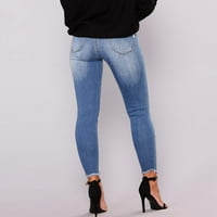 Ženski mršavi traper traper hlača s rupama s džepovima rastezljive traperice otkidane plus hlače hlače