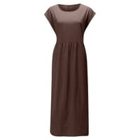Plus Size haljine za žene, modna ženska jednobojna retro duga haljina bez rukava s okruglim vratom