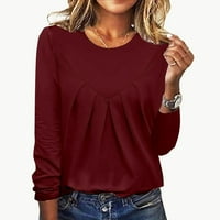 Ženske košulje A. M., ženske obične majice s okruglim vratom, jednostavna plisirana ležerna majica dugih rukava,