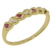 Britanci su napravili 9k žuto zlato kultivirani Pearl & Ruby Women Obessing Ring - Veličina Opcije - Veličina