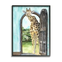Stupell Industries Giraffe kroz vrata Safari Animal Portret Black, 20, dizajn George Dyachenko