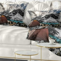 Dizajnički kamp iznad tirkiznog jezera - pejzažni tiskani jastuk za bacanje - 12x20