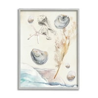 Plaža Stupell, Obala, prskajuće morske školjke, pejzažna slika u sivom okviru, umjetnički tisak na zidu