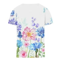Ženske labave košulje tiskane ljetne v vrat dnevno nošenje tunika vrhova čipkasta cvjetovi kratki rukavi elegantne