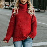 Jesenski džemperi Moderni fit pulover pulover odmor za odmor kornjače ženski džemperi kardigan crveni l l