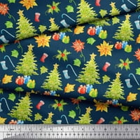 Plava pamučna tkanina od batista od tkanine s otiscima na tkanini za darove i božićno drvce širine dvorišta