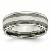 Le & lu Chisel Titanium Stone Finish Center Ureid Edge Sterling Inlay Band prsten