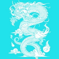 Kineski zmajski ilustracija Mens Ocean Blue Graphic Tee - Dizajn od strane ljudi 3xl