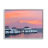 Brodska luka Stupell Industries ružičasti krajolik zalaska sunca obalna fotografija u sivom okviru umjetnički