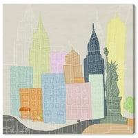 Wynwood Studio 'New York Color City' Gradovi i Skylines Wall Art Canvas Print - Plava, žuta, 30 30
