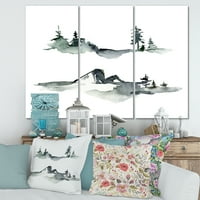 DesignArt 'Drveće sa zimskim tamnoplavim planinskim pejzažom I' Moderni platno zidne umjetničke print