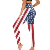 AOOCHASLIY LINEN HARDE ZA ŽENSKE NOSARSKE američke zastave tiskane joge hlače Visoki struk labave ravne duge hlače