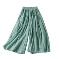 HOKSML hlače za žene, ženske čvrste boje povremeni džepni elastični književni i umjetnički preporod Capris pamuk