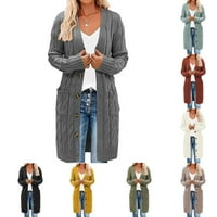Ženski kabel dugih rukava pleteni dugački kardigan otvoreni prednji gumb džemper vanjska odjeća