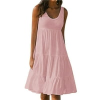 Haljine za žene, Plus Size haljine, bez rukava, Okrugli vrat, jednobojna, spoj, velika ljuljačka, Plaža, ružičasta,